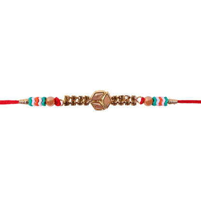Hexagon Kundan Marquise Stone Crystal Bead Fancy Thread Rakhi for Brother