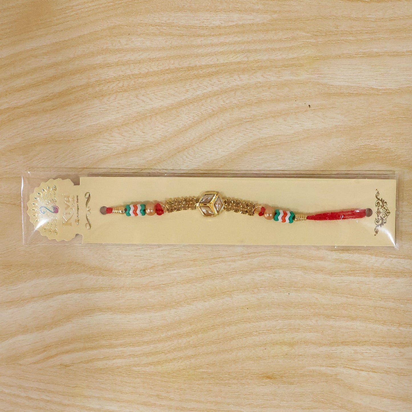 Hexagon Kundan Marquise Stone Crystal Bead Fancy Thread Rakhi for Brother