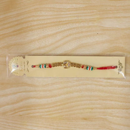 Hexagon Kundan Marquise Stone Crystal Bead Fancy Thread Rakhi for Brother