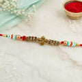 Floral Kundan Rakhi for Brother - Crystal Bead Pearl Design