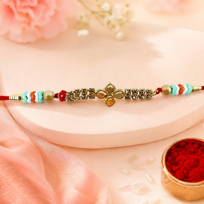 Floral Kundan Crystal Bead Pearl Decorative Fancy Thread Rakhi for Brother