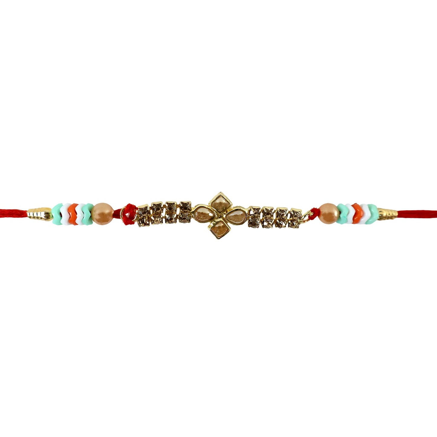 Floral Kundan Crystal Bead Pearl Decorative Fancy Thread Rakhi for Brother