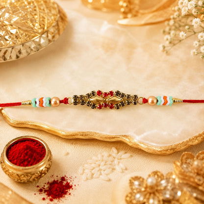 Diamond Kundan Crystal Cluster Pearl Bead Fancy Thread Rakhi for Brother
