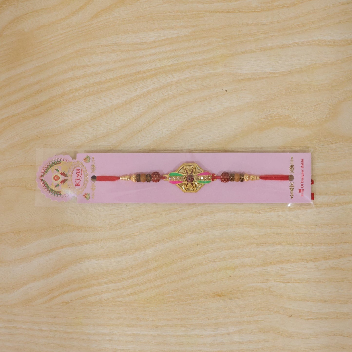 Hexagon Kundan Meenakari Enamel Rudraksha Bead Thread Rakhi for Brother