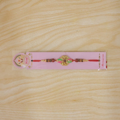 Hexagon Kundan Meenakari Enamel Rudraksha Bead Thread Rakhi for Brother