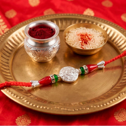 Round Meenakari Kundan Charm Rudraksha Bead Fancy Thread Rakhi for Brother
