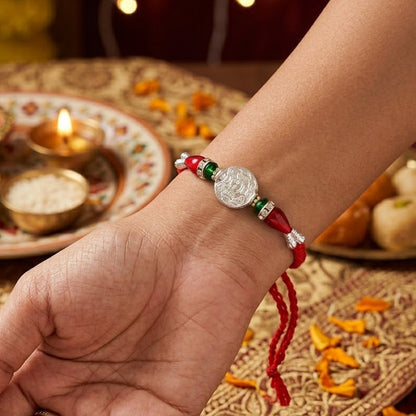 Round Meenakari Kundan Charm Rudraksha Bead Fancy Thread Rakhi for Brother