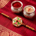 Kundan Meenakari Rudraksha Rakhi for Brother, Floral Enamel Design