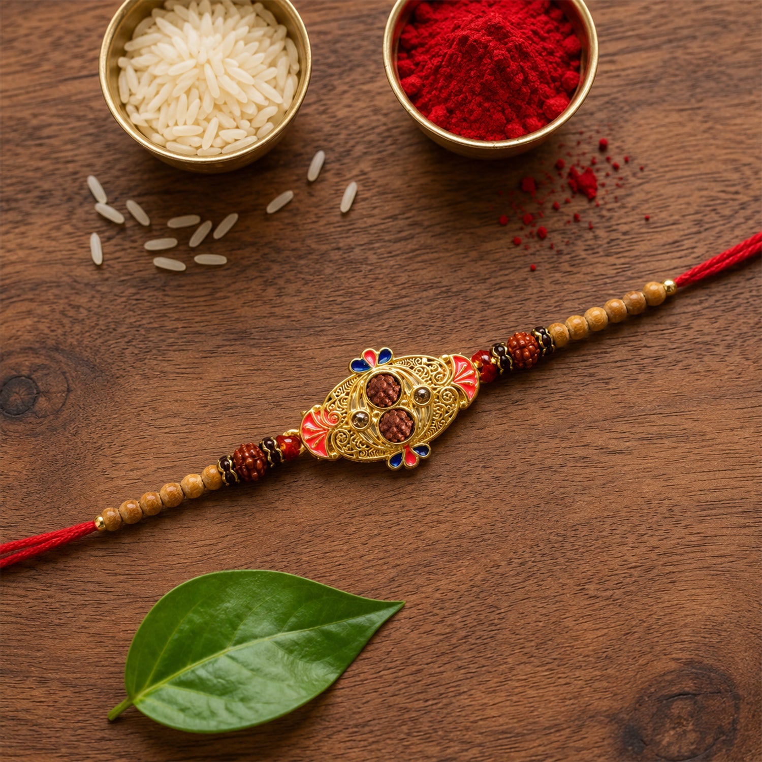 Oval Meenakari Rudraksha Bead Enamel Charm Thread Rakhi for Brother