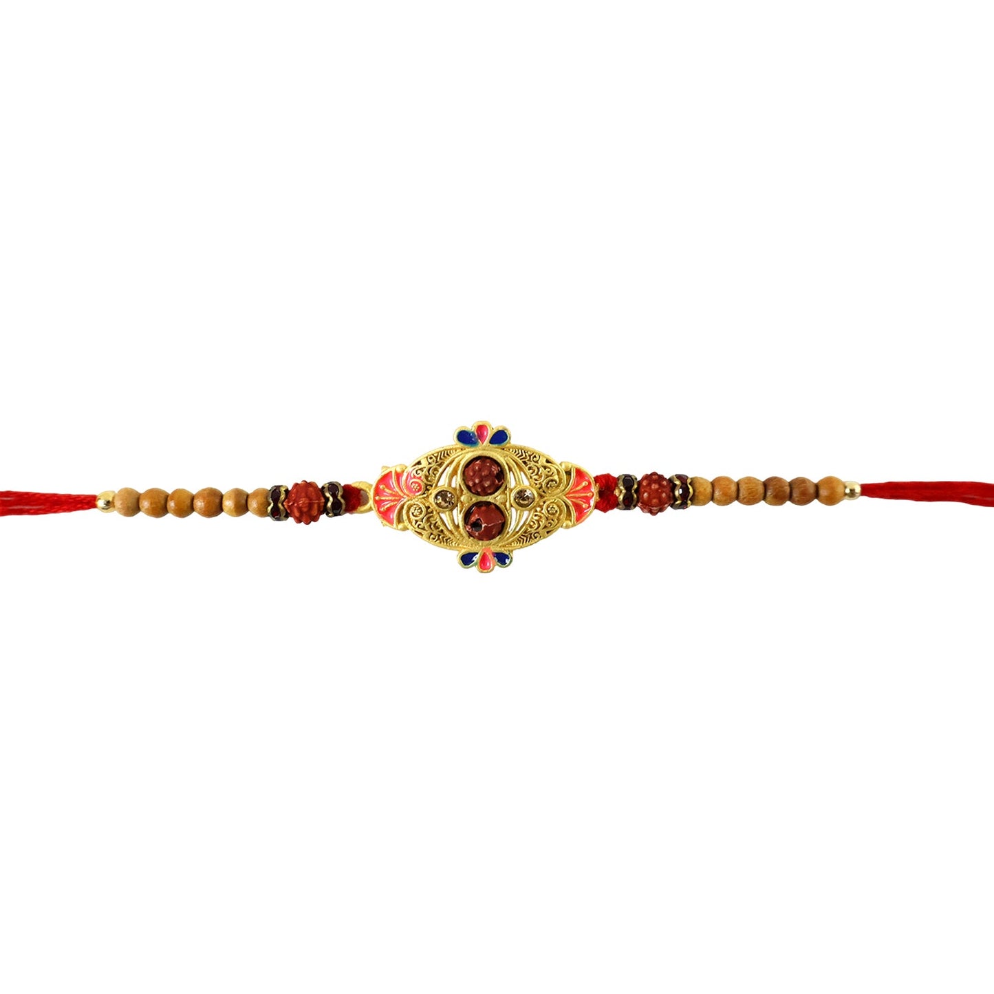 Oval Meenakari Rudraksha Bead Enamel Charm Thread Rakhi for Brother