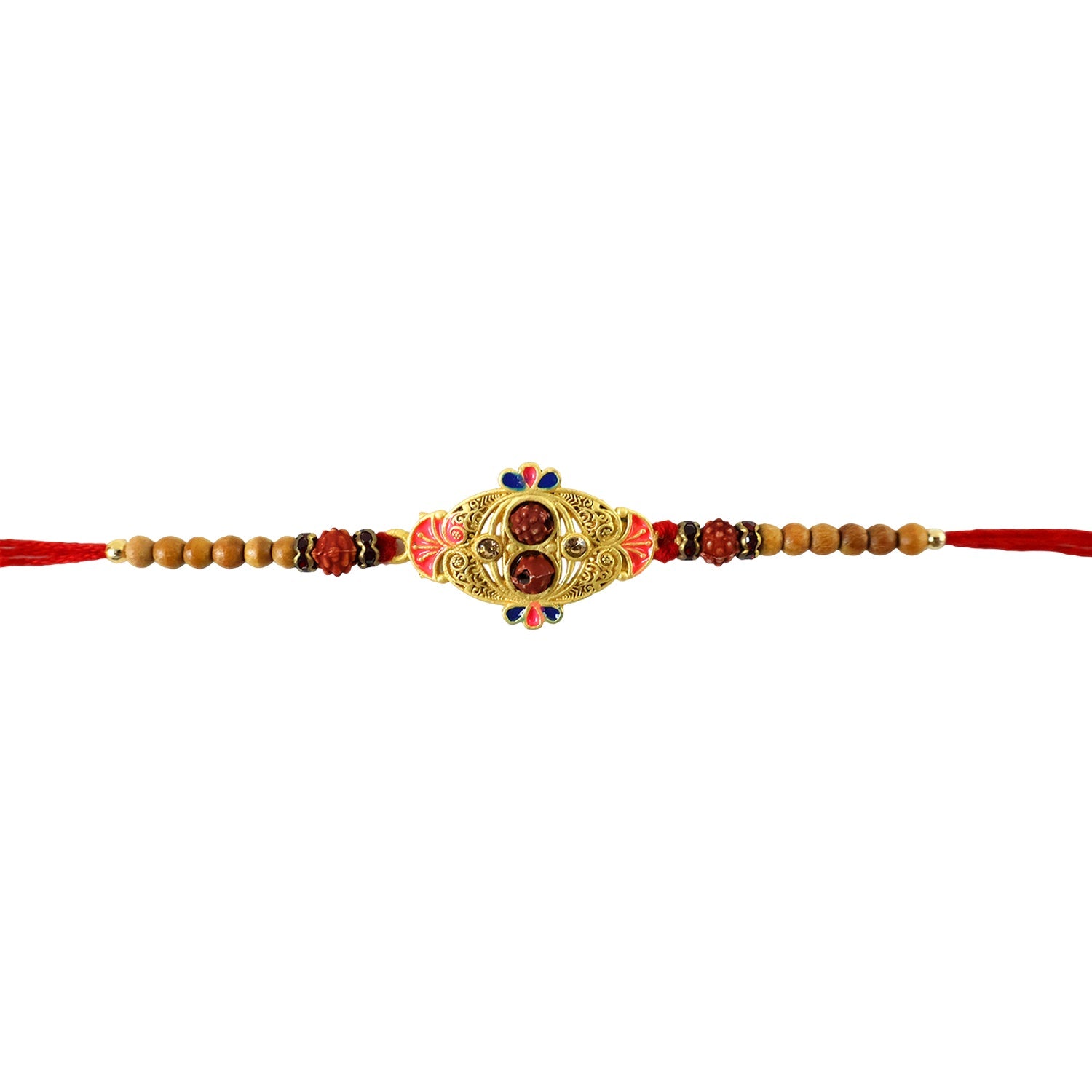 Oval Meenakari Rudraksha Bead Enamel Charm Thread Rakhi for Brother