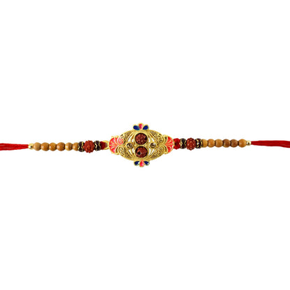 Oval Meenakari Rudraksha Bead Enamel Charm Thread Rakhi for Brother