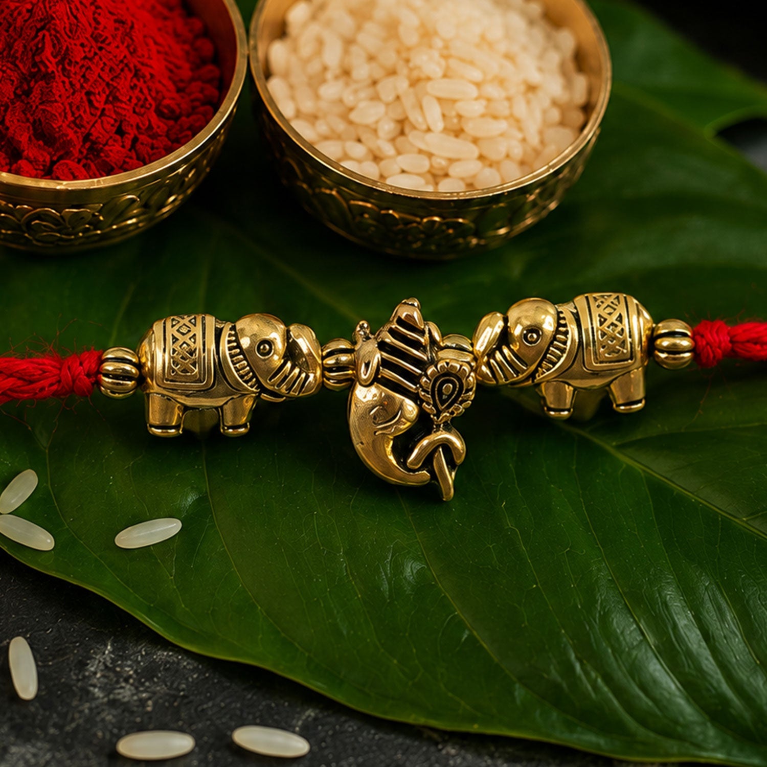 Elephant Design Om Ganesha Antique Charm Fancy Thread Rakhi for Brother