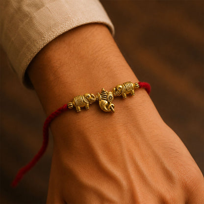 Elephant Design Om Ganesha Antique Charm Fancy Thread Rakhi for Brother