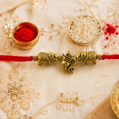 Elephant Design Om Ganesha Antique Charm Fancy Thread Rakhi for Brother