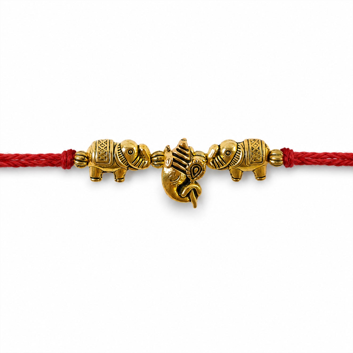 Elephant Design Om Ganesha Antique Charm Fancy Thread Rakhi for Brother