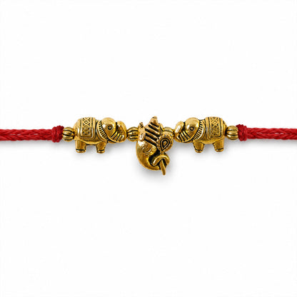Elephant Design Om Ganesha Antique Charm Fancy Thread Rakhi for Brother