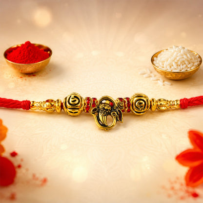 Lord Ganesha Om Antique Charm Round Bead Fancy Thread Rakhi for Brother