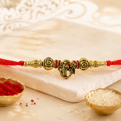 Lord Ganesha Om Antique Charm Round Bead Fancy Thread Rakhi for Brother