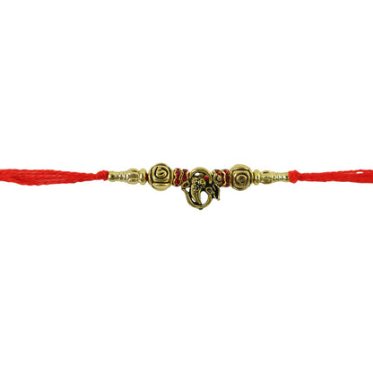Lord Ganesha Om Antique Charm Round Bead Fancy Thread Rakhi for Brother