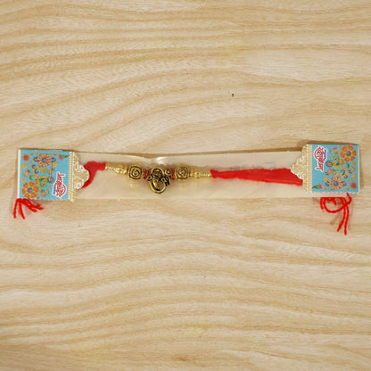 Lord Ganesha Om Antique Charm Round Bead Fancy Thread Rakhi for Brother