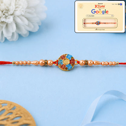 Round Meenakari Enamel Kundan Pearl Bead Fancy Thread Rakhi for Brother