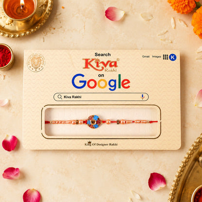 Round Meenakari Enamel Kundan Pearl Bead Fancy Thread Rakhi for Brother