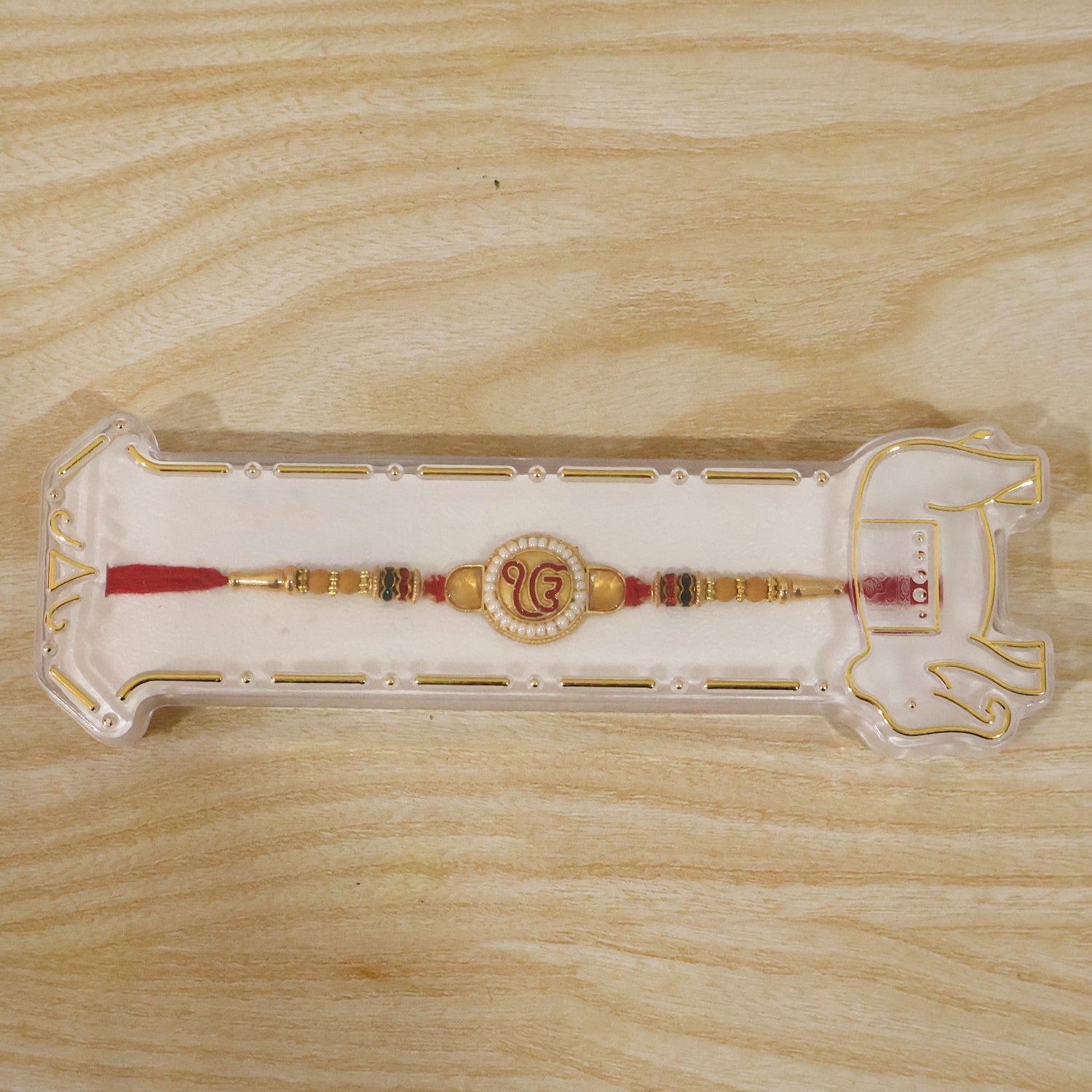 Ik Onkar Sikh Symbol Kundan Pearl Bead Fancy Thread Rakhi for Brother