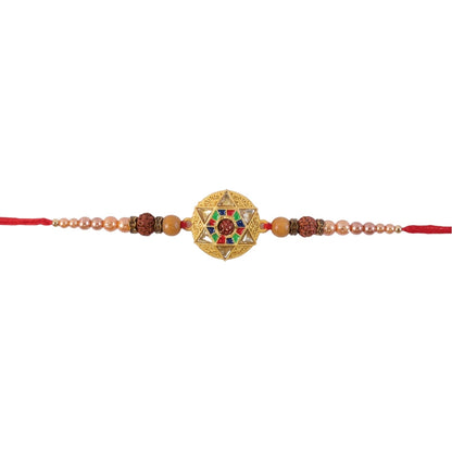Round Meenakari Stylish Star Charm Rudraksha Pearl Bead Rakhi for Brother