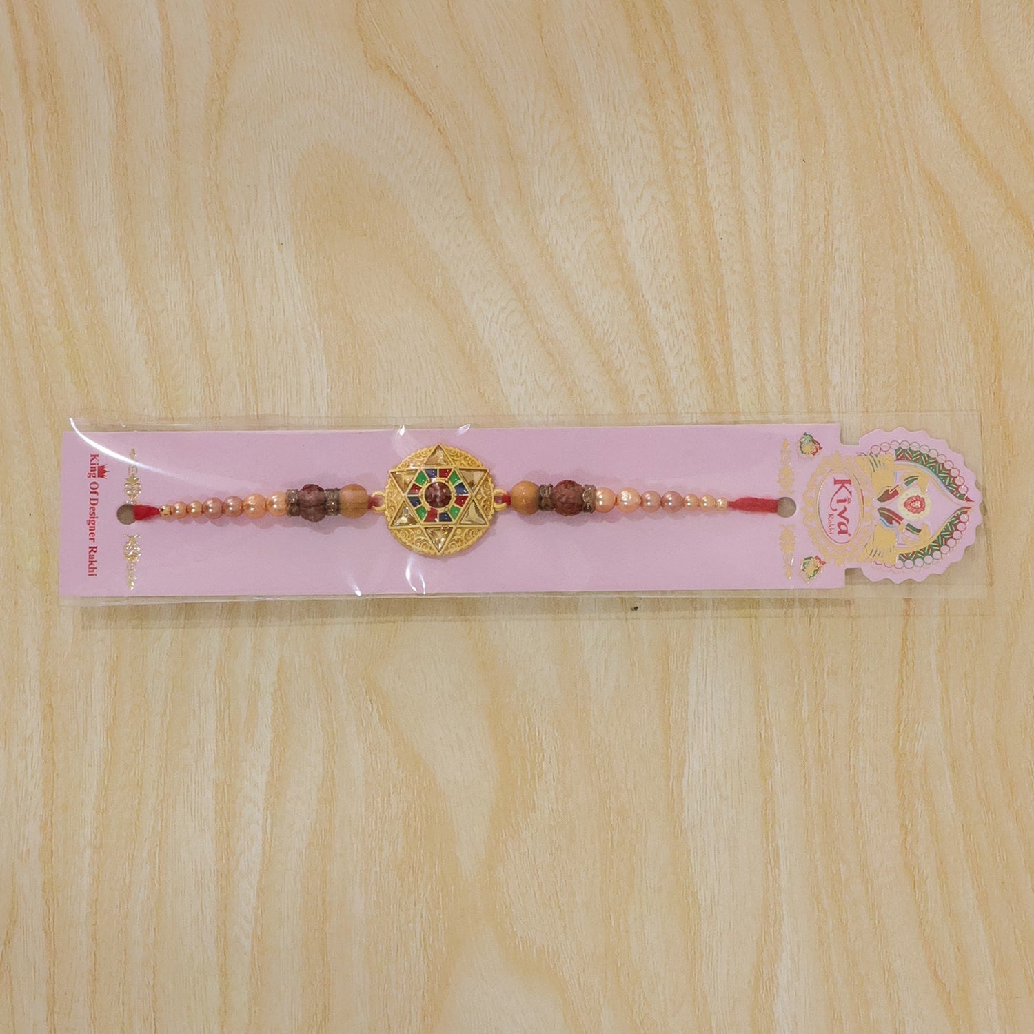 Round Meenakari Stylish Star Charm Rudraksha Pearl Bead Rakhi for Brother