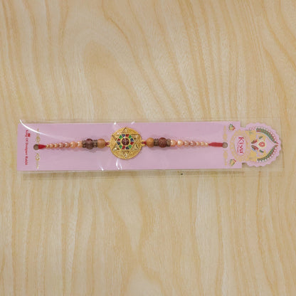 Round Meenakari Stylish Star Charm Rudraksha Pearl Bead Rakhi for Brother