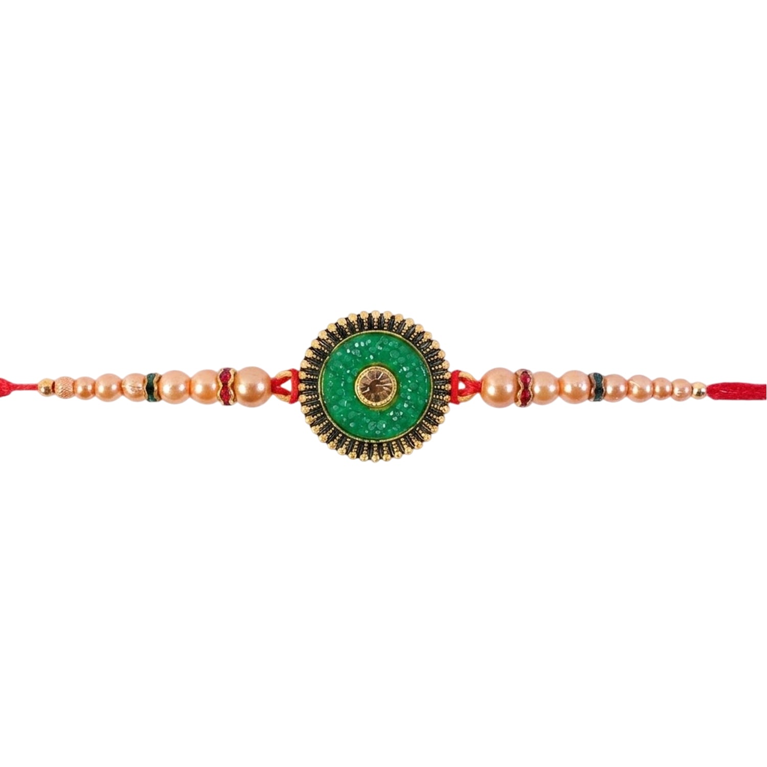 Round Antique Meenakari Enamel Kundan Pearl Bead Thread Rakhi for Brother