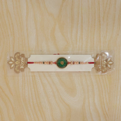 Round Antique Meenakari Enamel Kundan Pearl Bead Thread Rakhi for Brother