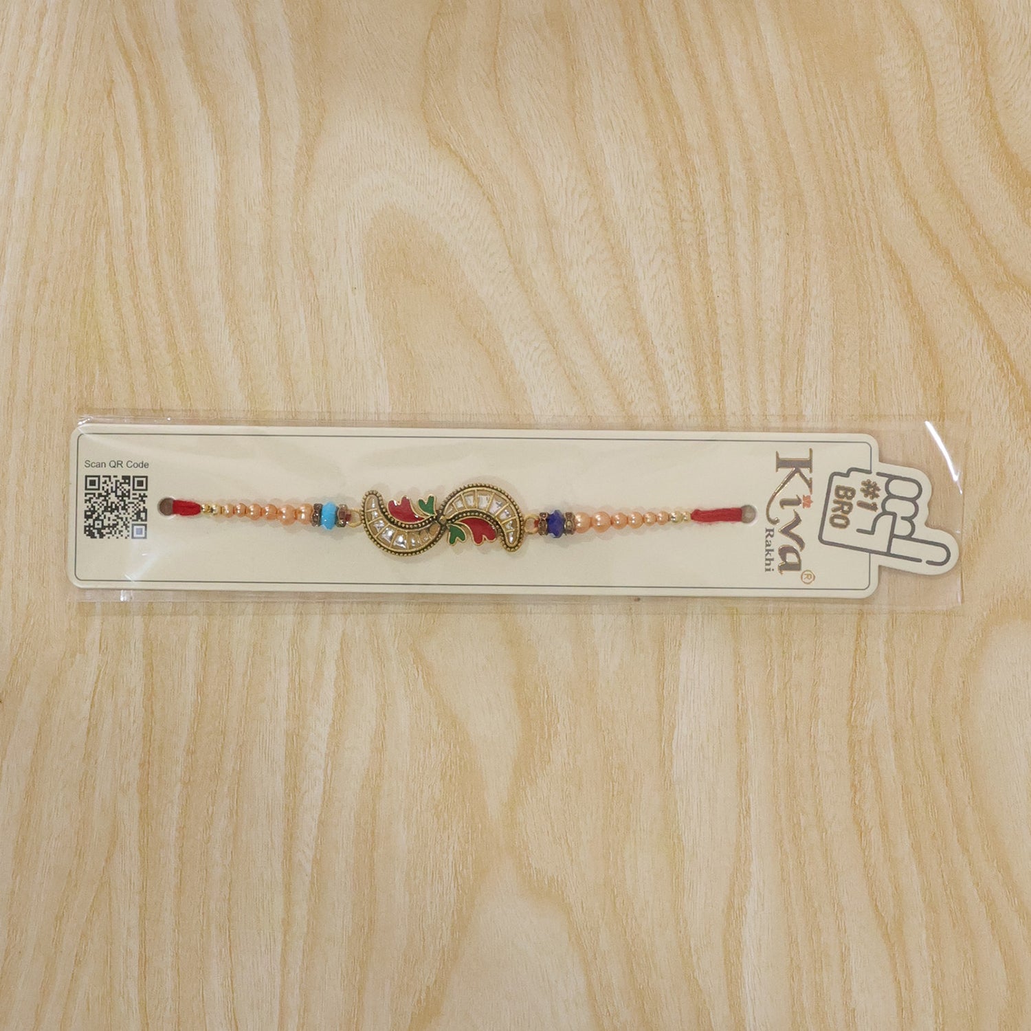 Kundan Meenakari Enamel Charm Pearl Bead Thread Rakhi for Brother