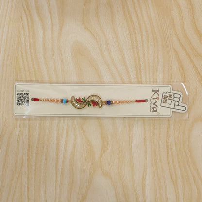 Kundan Meenakari Enamel Charm Pearl Bead Thread Rakhi for Brother