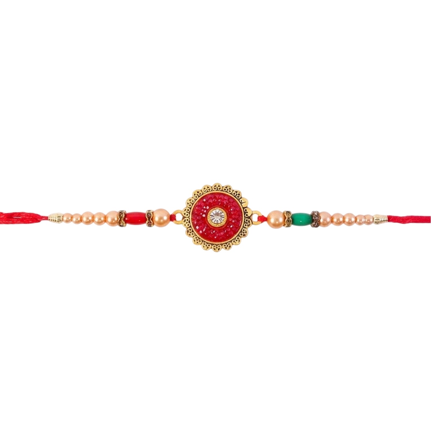 Round Antique Meenakari Enamel Kundan Stone Pearl Bead Rakhi for Brother