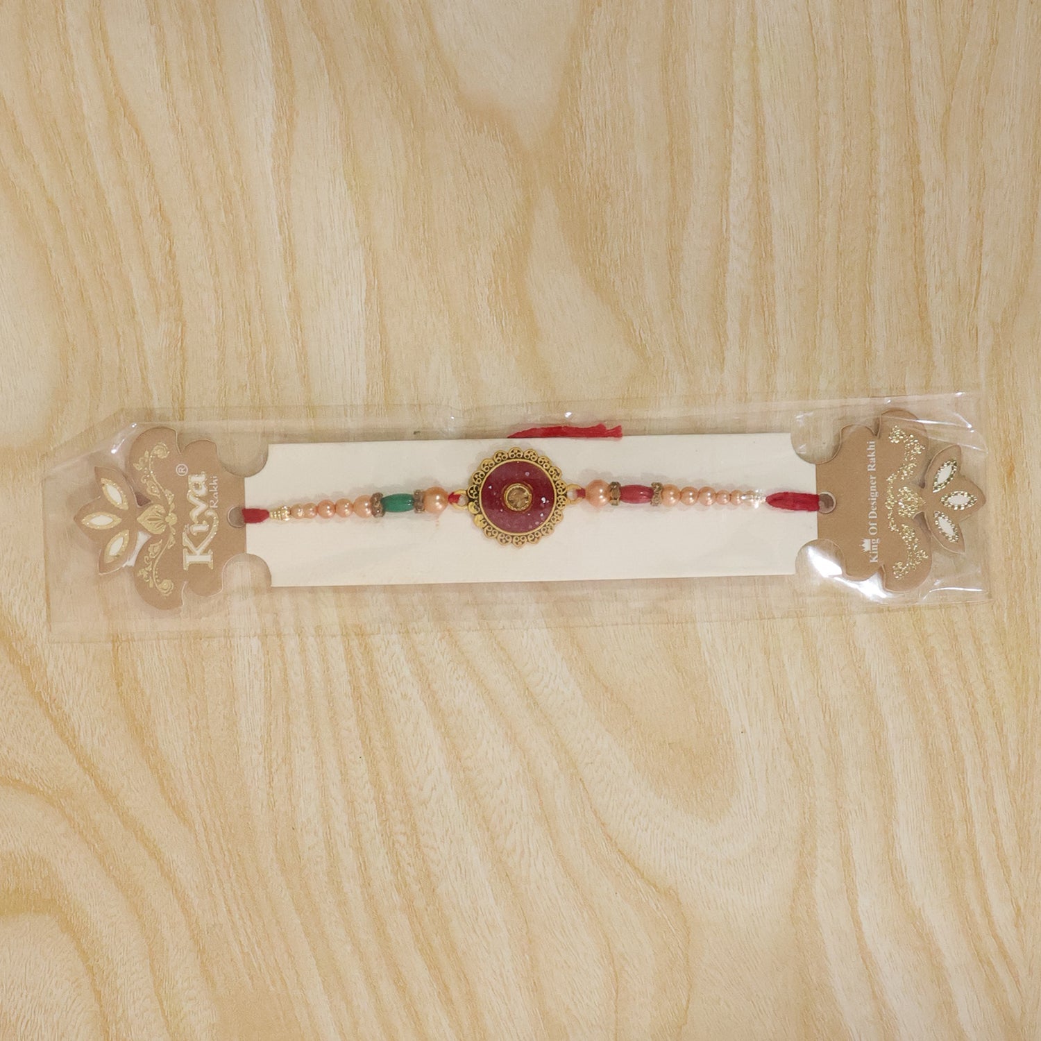 Round Antique Meenakari Enamel Kundan Stone Pearl Bead Rakhi for Brother