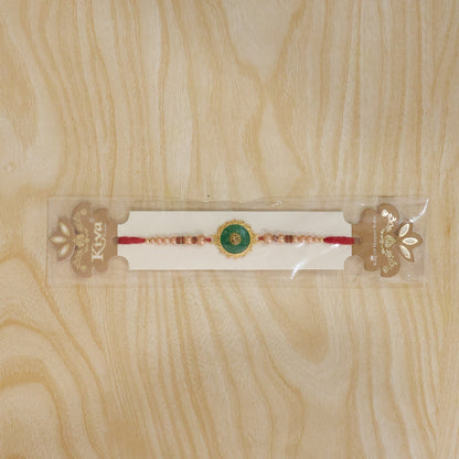 Round Jade Stone Kundan Filigree Charm Pearl Bead Thread Rakhi for Brother
