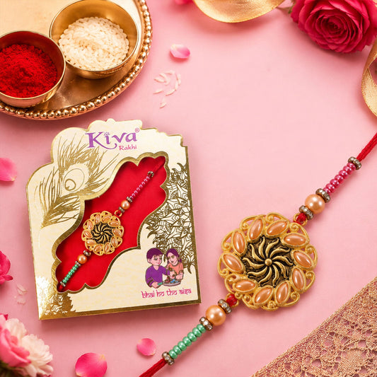 Floral Kundan Designer Rakhi for Brother with Premium Beads