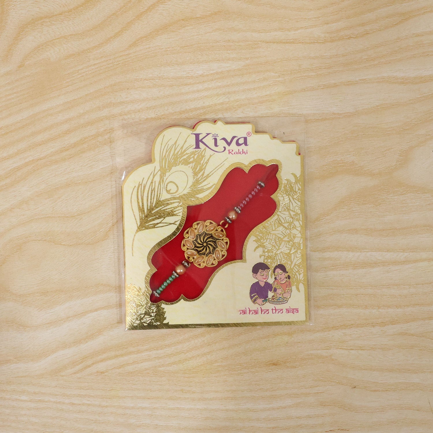 The comfortable thread and back design of the Floral Kundan Designer Rakhi.