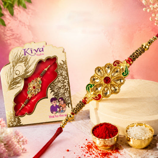 Traditional Kundan Stone Rakhi for Brother with Pearl Beads