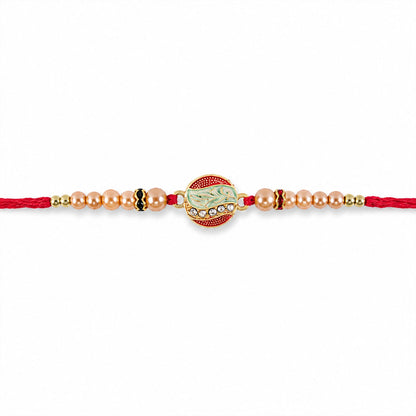 The designer Rakhi for brother presented with its full length visible, ideal for Raksha Bandhan gifting.