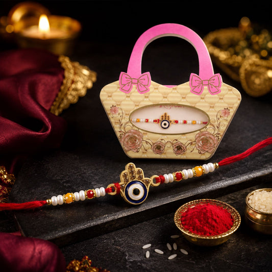 Evil Eye Designer Rakhi for Brother with Pearl Bead Work