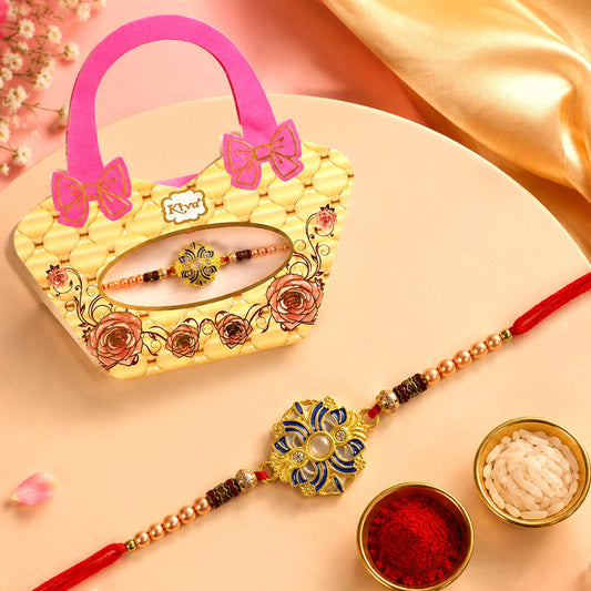 Floral Meenakari Designer Rakhi for Brother with Kundan Stones