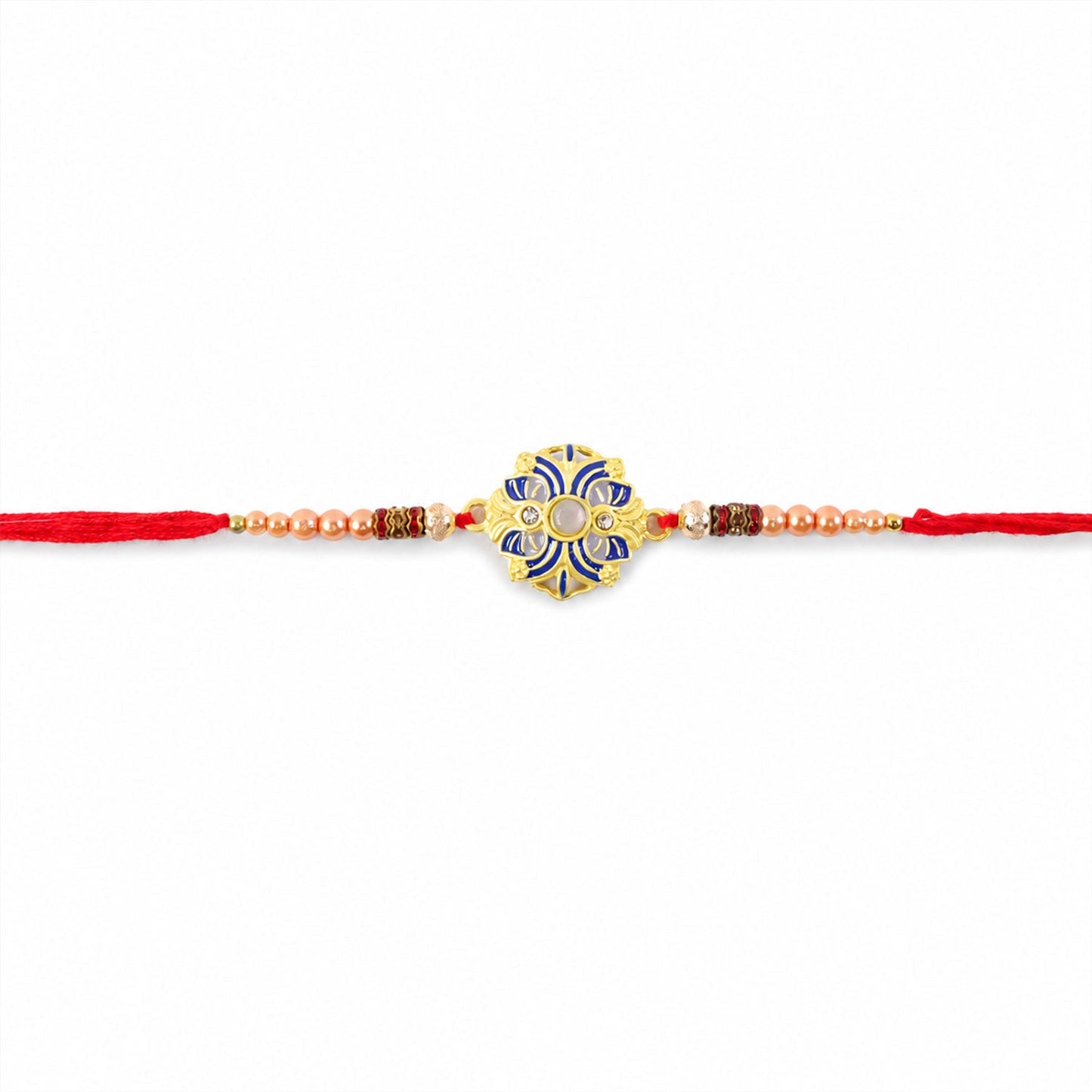 Floral meenakari rakhi displayed on a simple background, highlighting its craftsmanship.