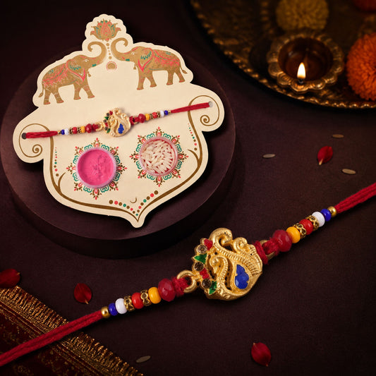 Peacock Charm Designer Rakhi for Brother with Bead Work