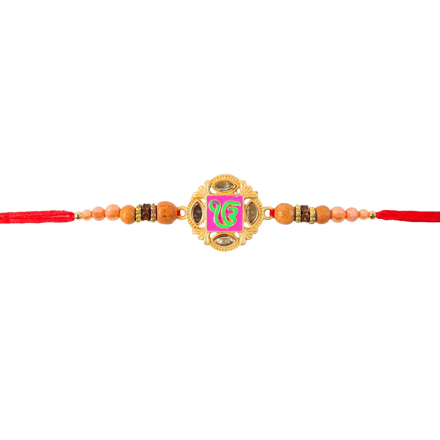 Detail of the premium beads and comfortable thread on the Rakhi