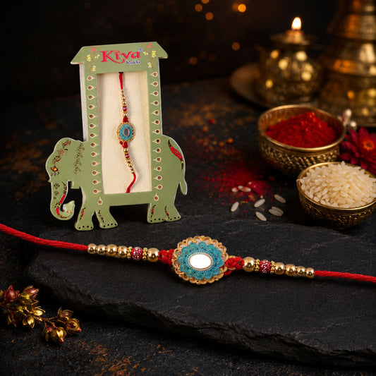 Round Kundan Designer Rakhi for Brother with Pearl Bead Work