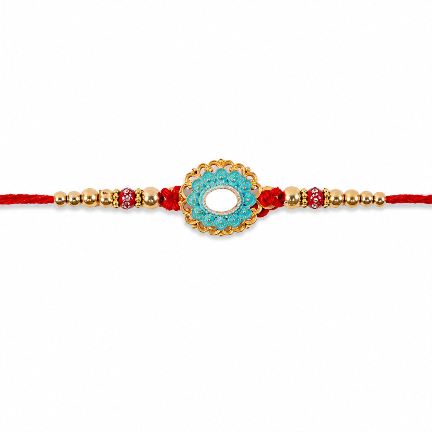 Traditional Rakhi for brother, featuring Kundan and pearls, ready for gifting on Raksha Bandhan.