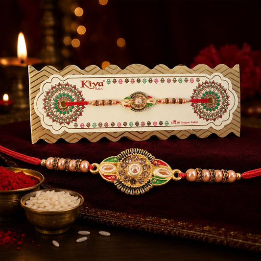 Floral Center Designer Rakhi for Brother with Stone Work